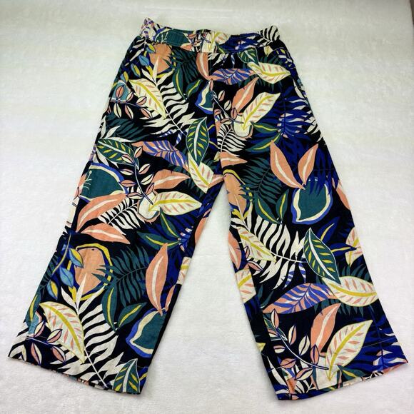 C & C CALIFORNIA 100% Linen Wide Leg Tropical Floral Pants Pockets Size L - Picture 1 of 12